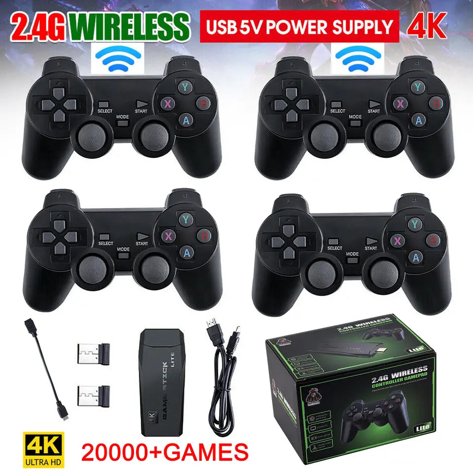 HDMI 4K Retro Game Stick Console – 64GB with 20,000+ Classic Games & 2 Wireless Controllers