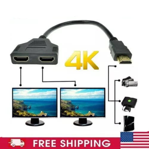 4K HDMI Splitter Adapter 2.0 - 1 Male to 2 Female Converter, 1 Input 2 Outputs