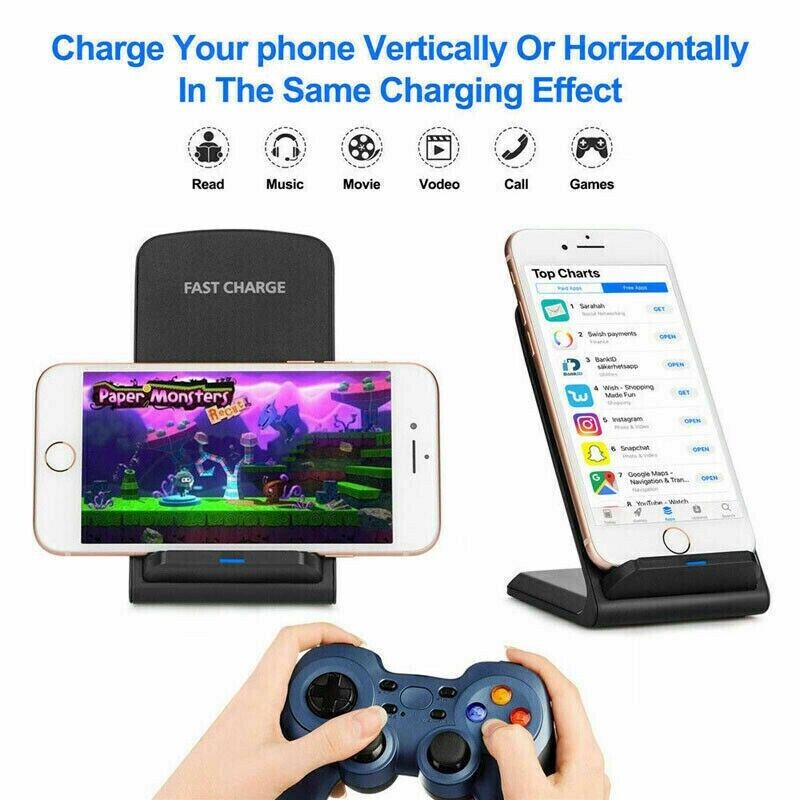 Fast Wireless Charging Pad Stand Dock Compatible with Samsung Galaxy, iPhone, and Other Smartphones