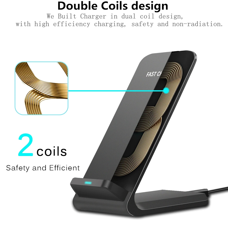 Fast Wireless Charging Pad Stand Dock Compatible with Samsung Galaxy, iPhone, and Other Smartphones