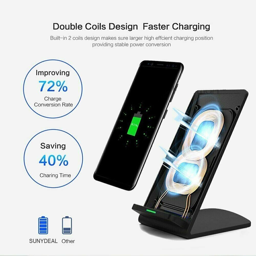 Fast Wireless Charging Pad Stand Dock Compatible with Samsung Galaxy, iPhone, and Other Smartphones