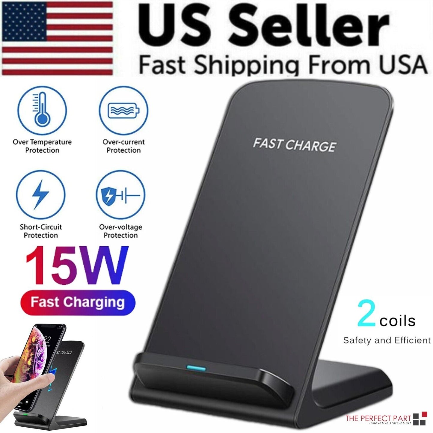 Fast Wireless Charging Pad Stand Dock Compatible with Samsung Galaxy, iPhone, and Other Smartphones