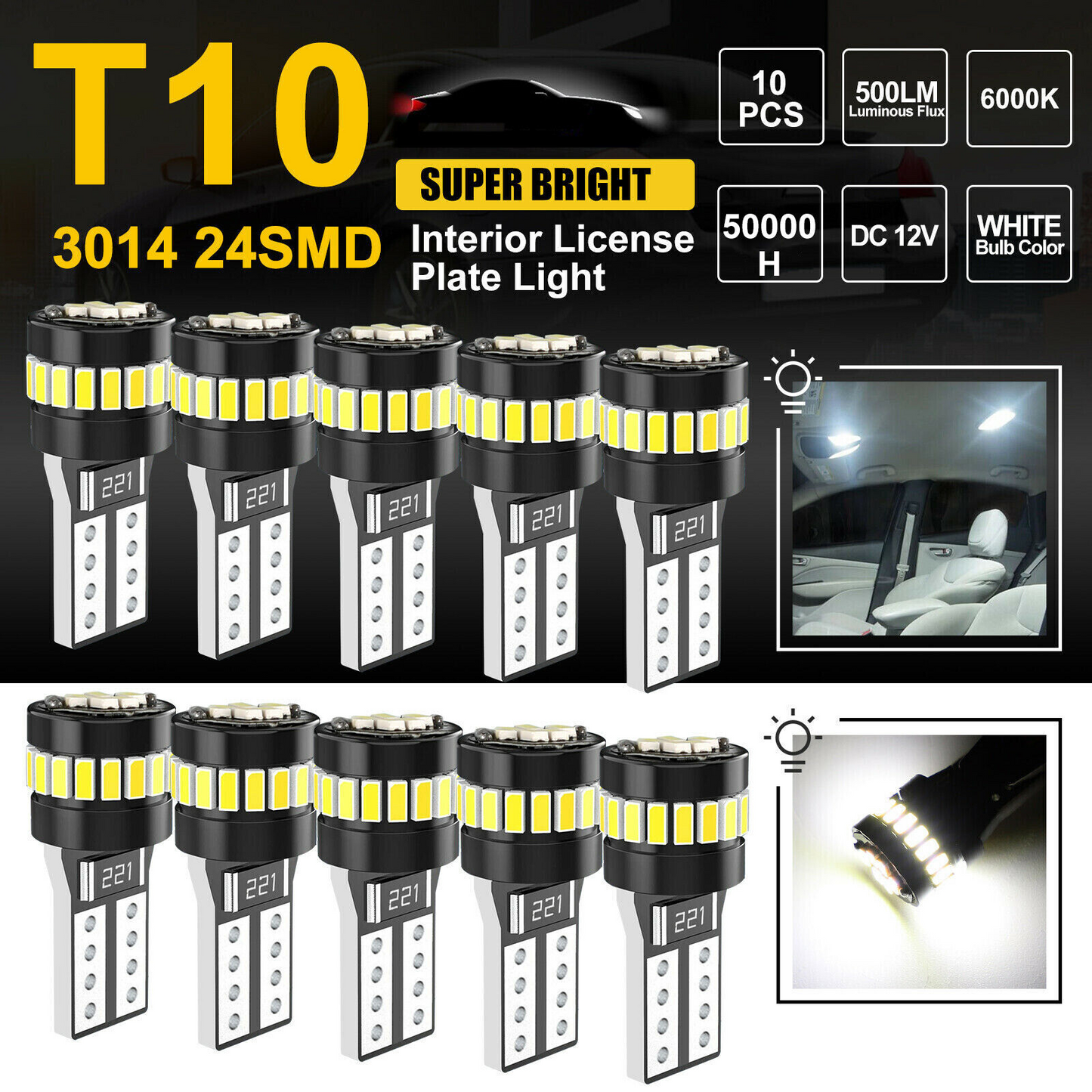 LED Car Bulbs Interior 10PCS T10 194 168 24SMD