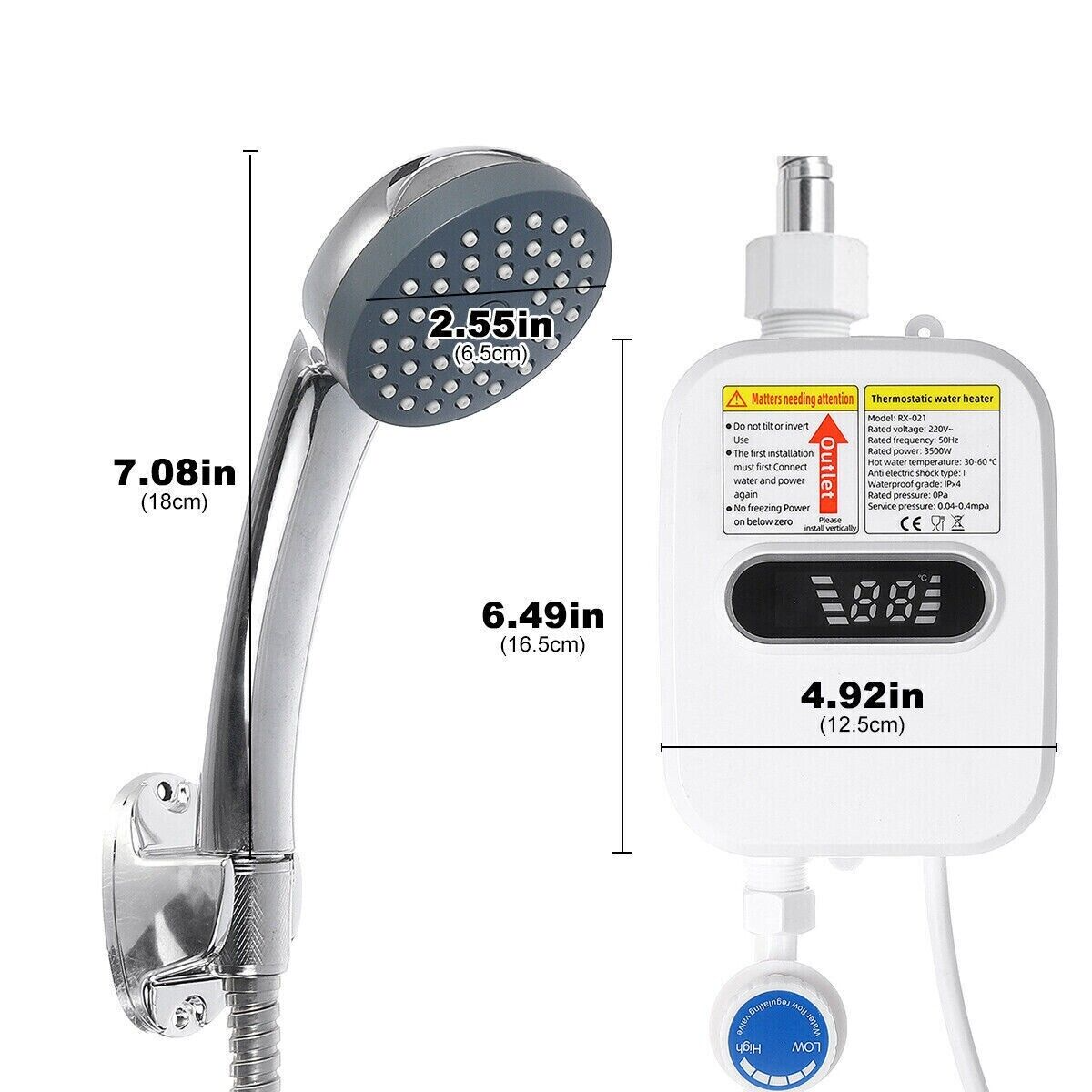 Instant Hot Water Heater Tankless Electric Shower W/Shower Head 3500W 110V