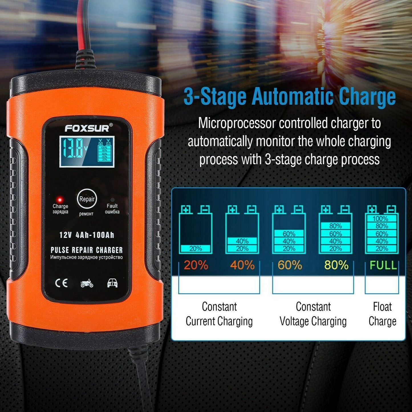 Automatic Battery Charger Maintainer Motorcycle 12V 6A