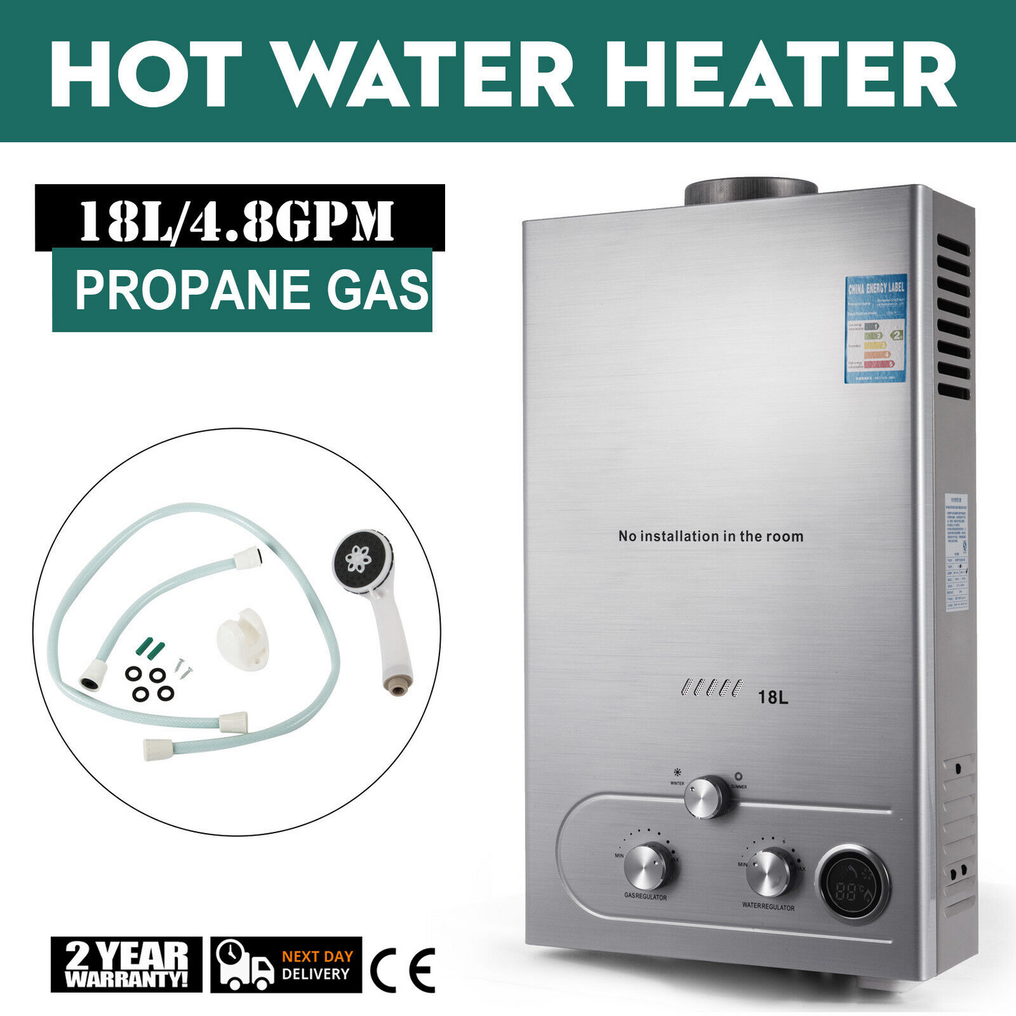 18L Propane Gas Hot Water Heater Instant Boiler (Tankless)