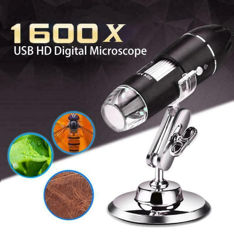 Portable Digital Microscope Endoscope w/ Stand 8LED 1600X 3MP USB
