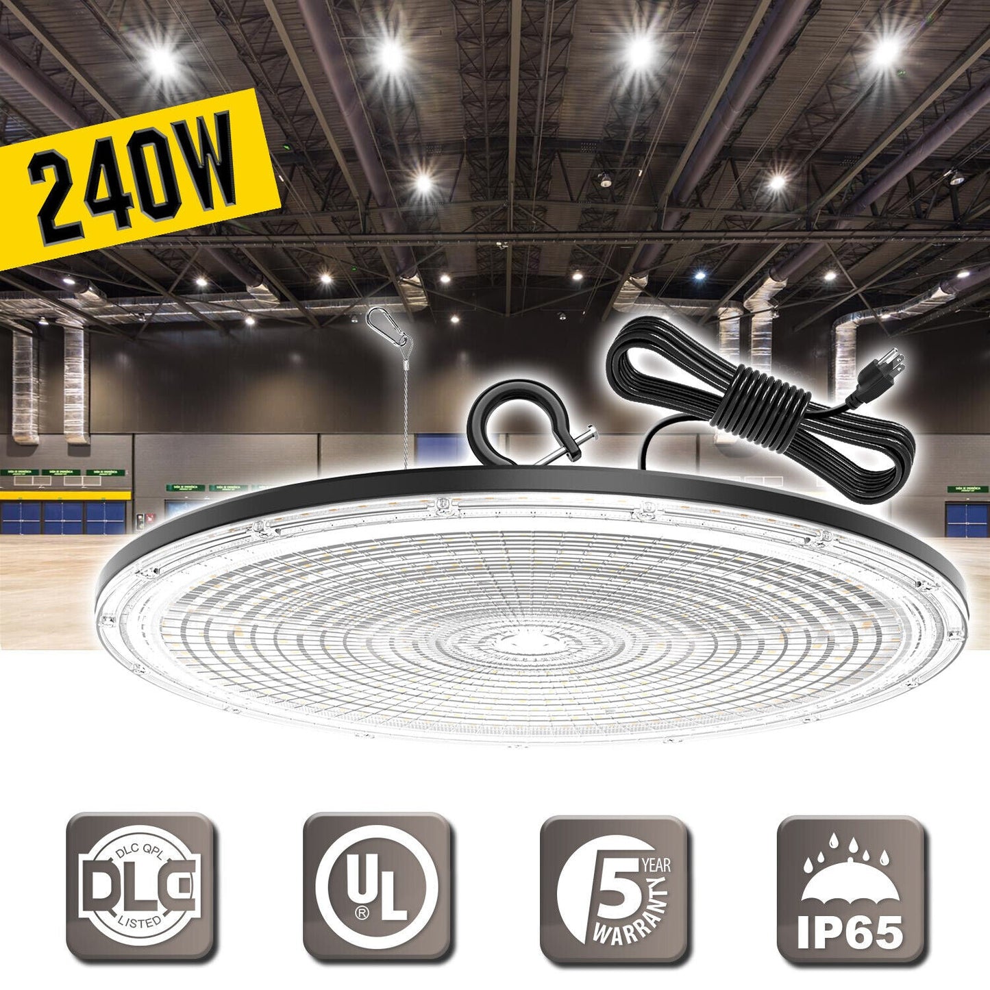 240W Led High Bay Light Factory Warehouse Industrial Shop Light with US Plug