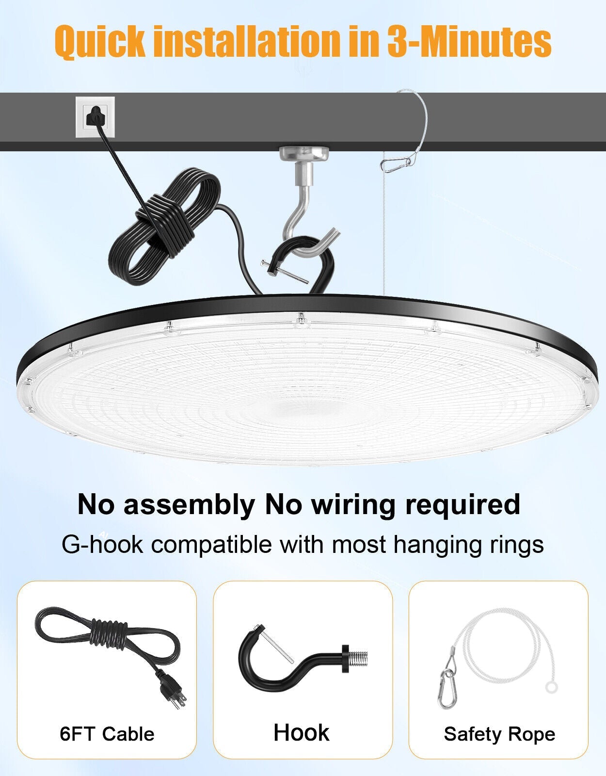 240W Led High Bay Light Factory Warehouse Industrial Shop Light with US Plug