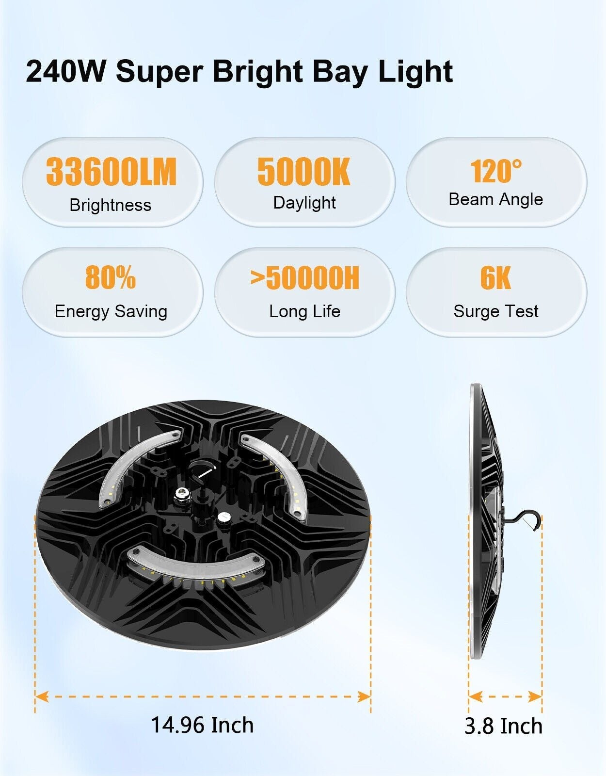 240W Led High Bay Light Factory Warehouse Industrial Shop Light with US Plug