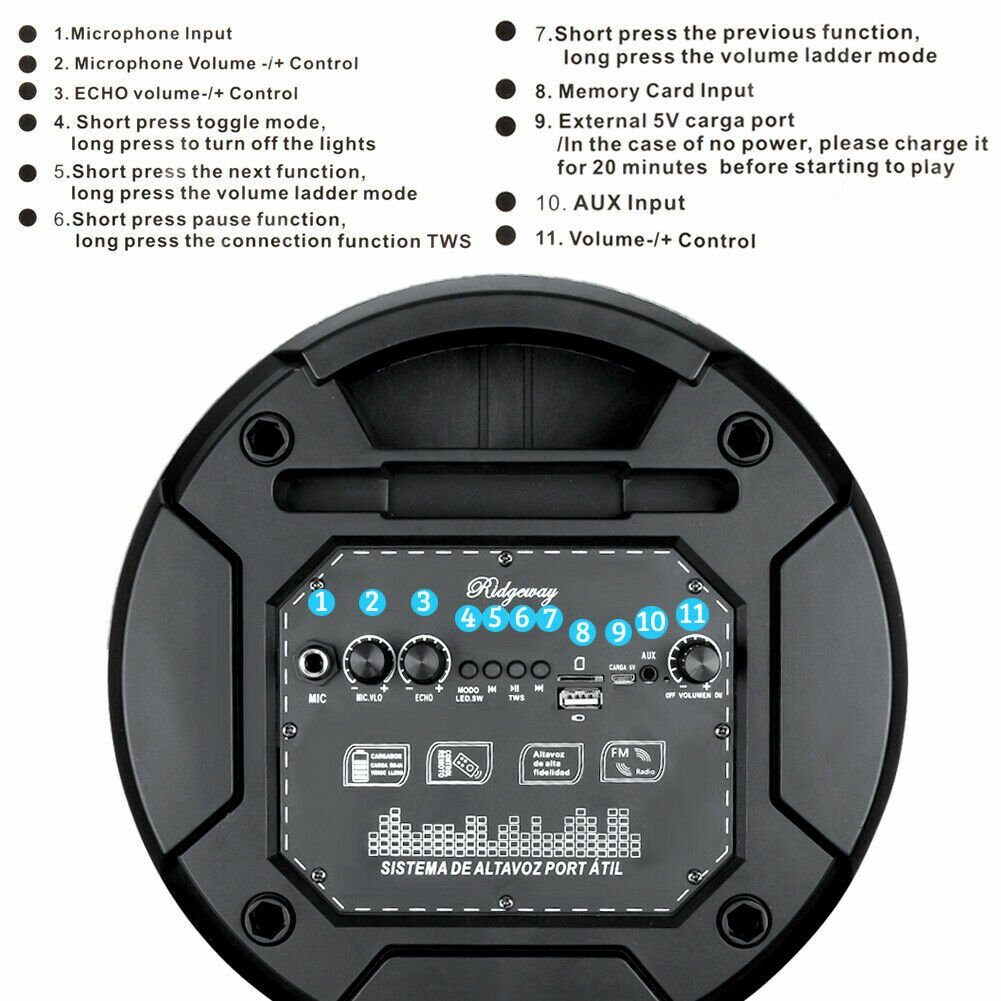 Professional 5000W Portable Bluetooth Speaker with Sub Woofer Heavy Bass
