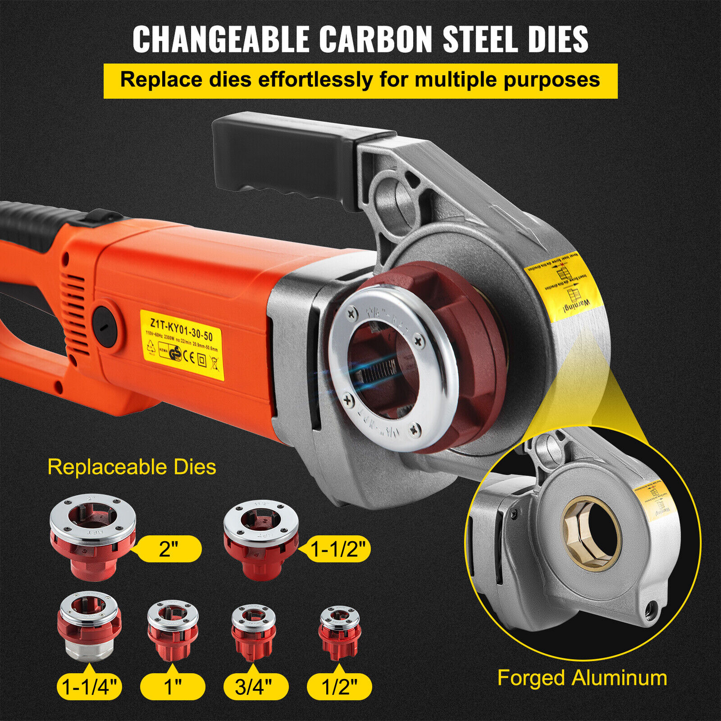 Electric Pipe Threader Machine 1/2”–2” with 6 Dies & Storage Case – 2300W Portable Threading Tool