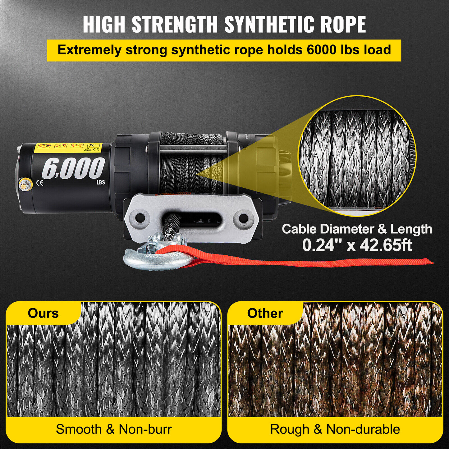 6000LBS Electric Winch 12V Synthetic Rope Tow Truck Trailer ATV UTV Offroad Boat