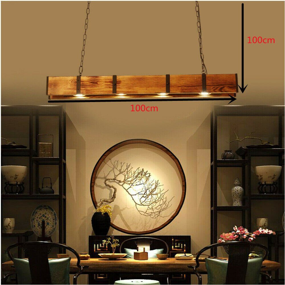 Industrial 4-Light LED Linear Rust Wood Ceiling Island Pendant Light Farmhouse