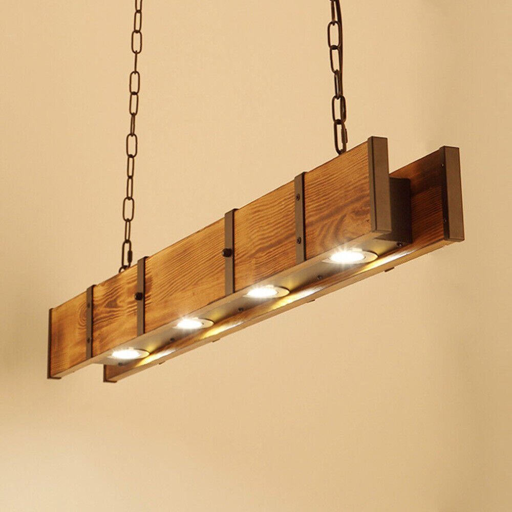Industrial 4-Light LED Linear Rust Wood Ceiling Island Pendant Light Farmhouse