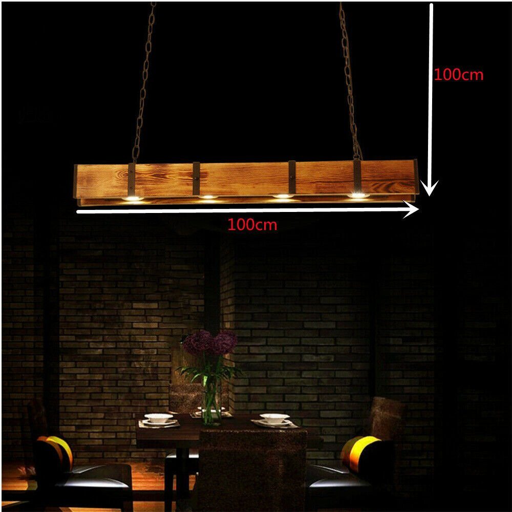 Industrial 4-Light LED Linear Rust Wood Ceiling Island Pendant Light Farmhouse