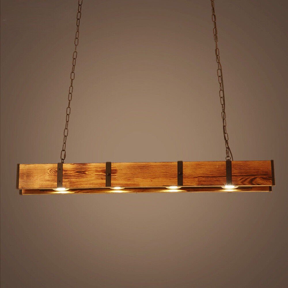 Industrial 4-Light LED Linear Rust Wood Ceiling Island Pendant Light Farmhouse