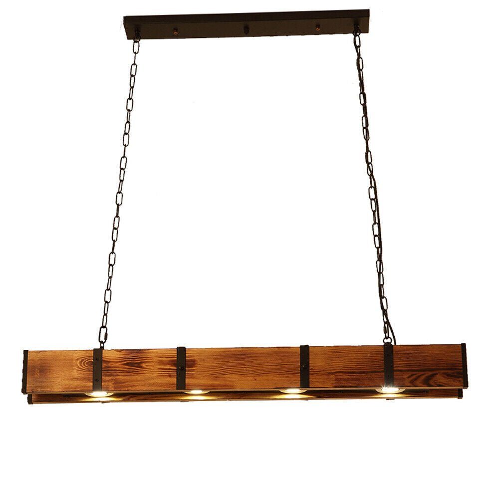Industrial 4-Light LED Linear Rust Wood Ceiling Island Pendant Light Farmhouse