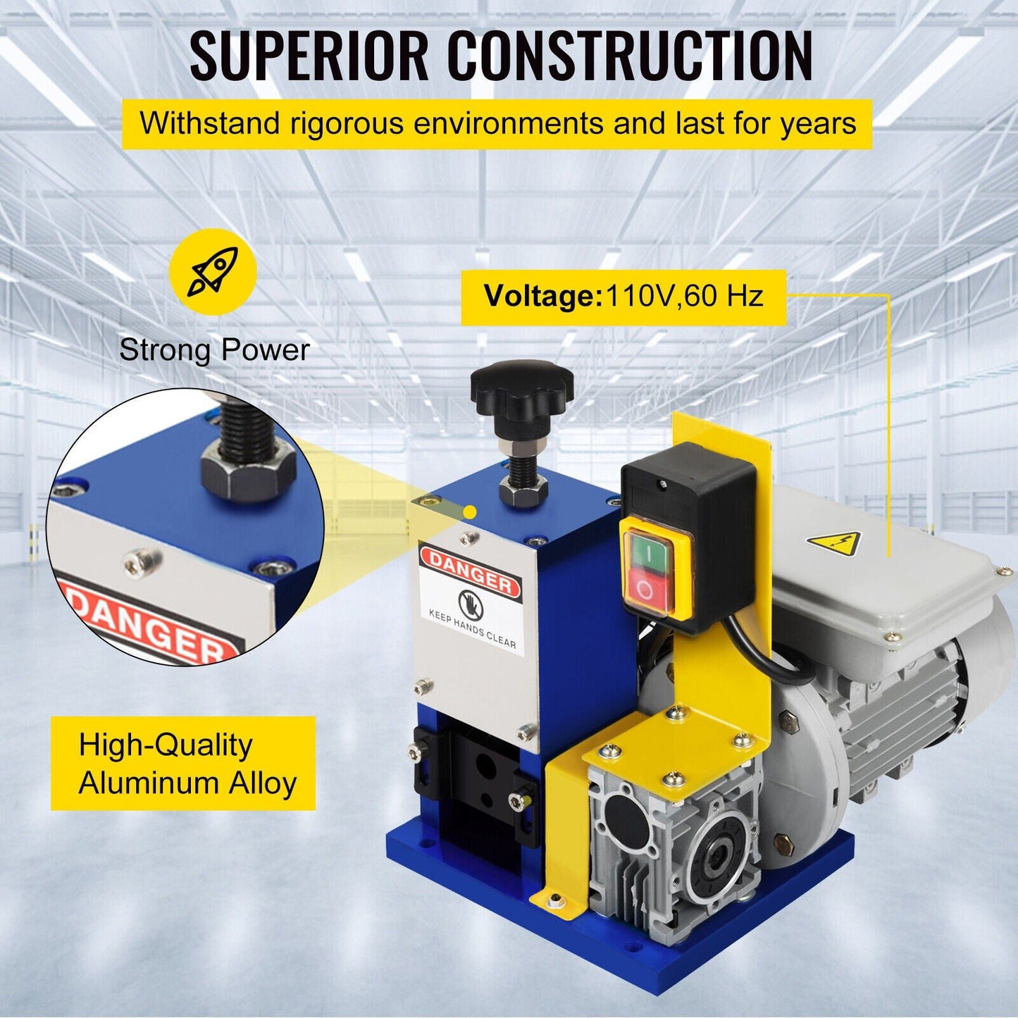 Electric Powered Wire Stripping Machine Cable Stripper Metal Recycle 1/4HP