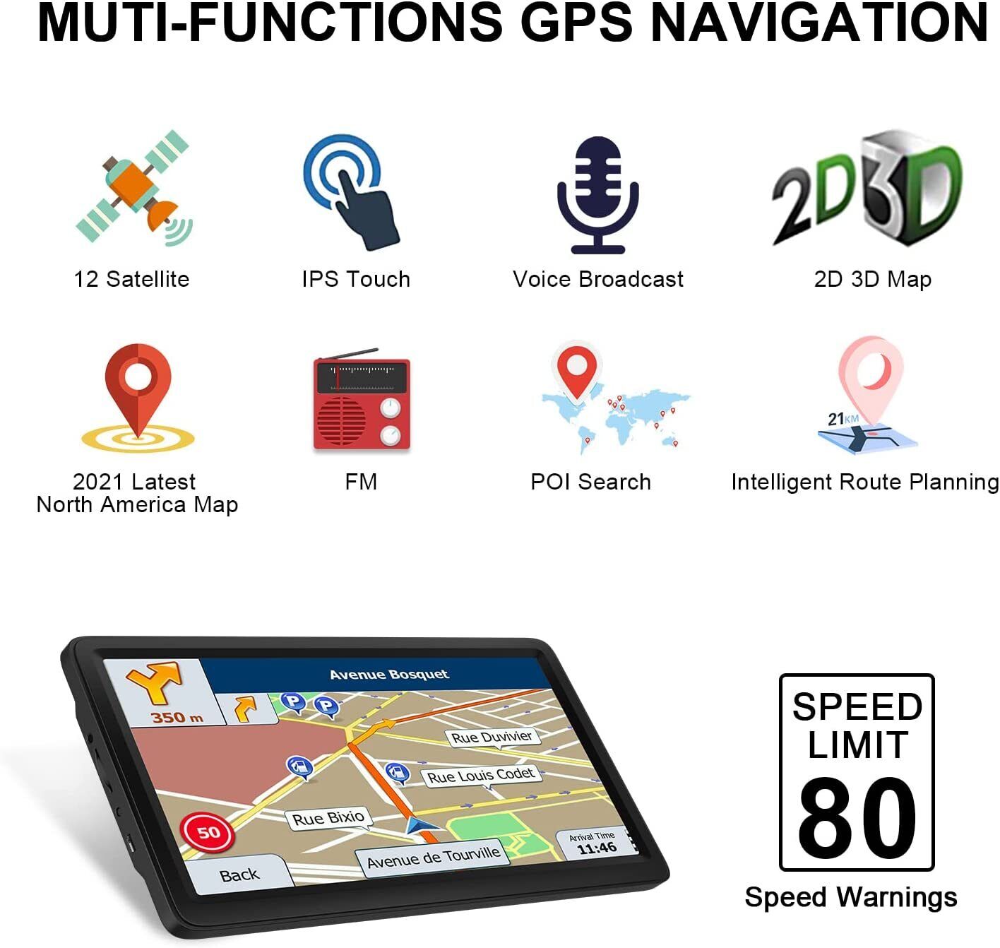 GPS Navigation System with 78 Canada+Mexico+US Maps and 256MB+8GB Memory for Cars and Trucks