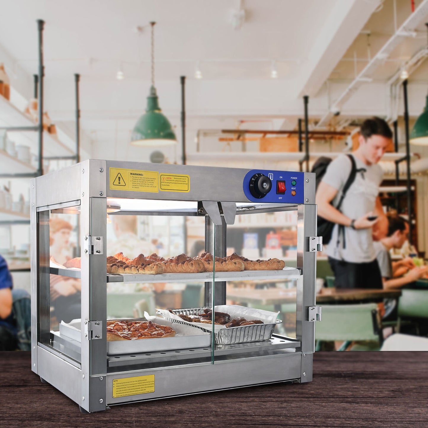Commercial Countertop Food Warmer Heater Display Case 2-Tier 750W