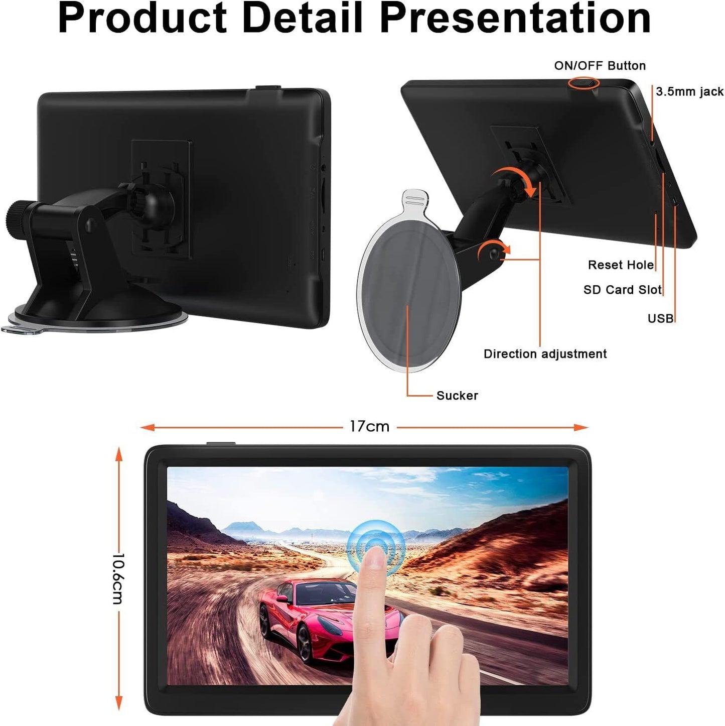 GPS Navigation System with 78 Canada+Mexico+US Maps and 256MB+8GB Memory for Cars and Trucks