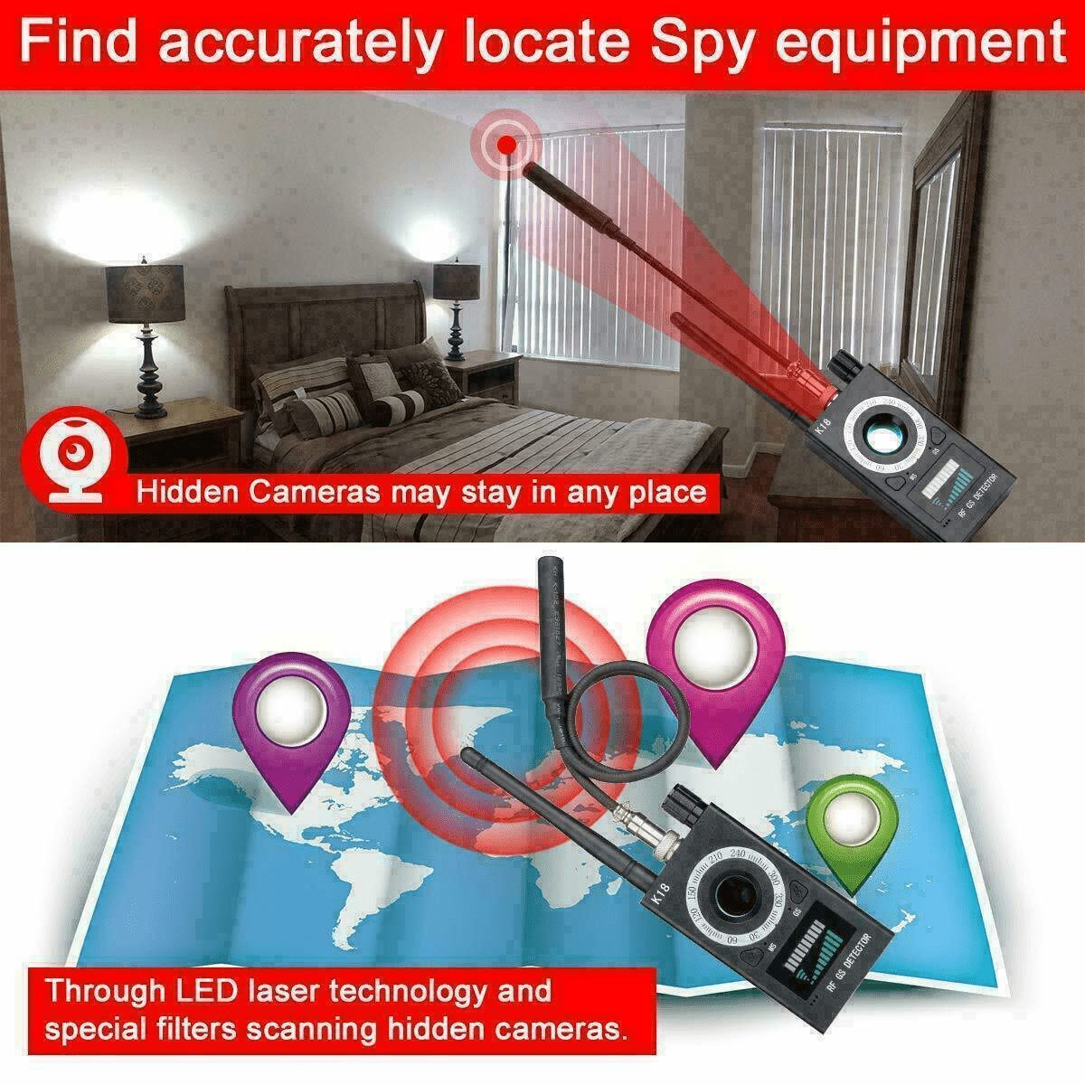 Hidden Camera Detector Bug Detector Hidden Device Detector RF Audio
