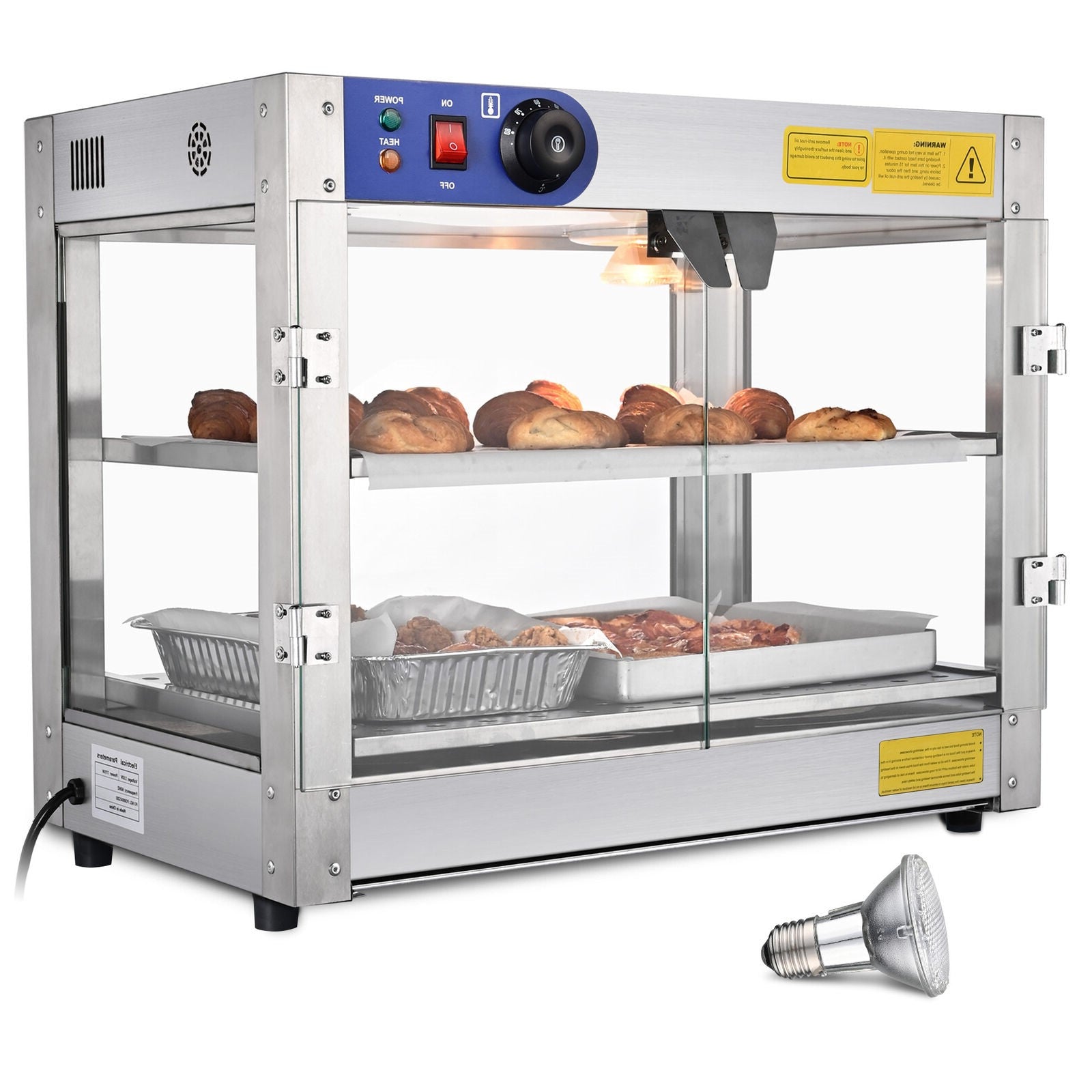 2 Tier Countertop Food Warmer Commercial Heat Food Pizza Display Case Warm  750W