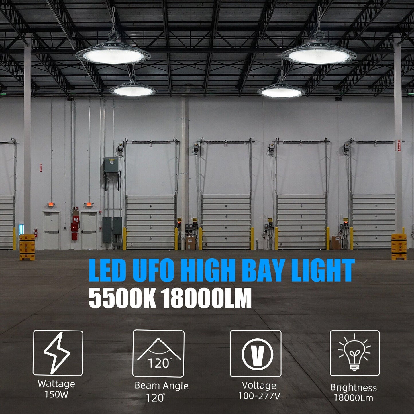 Warehouse Lights, Commercial Workshop 6Pcs 150 Watts LED High Bay Light Fixtures