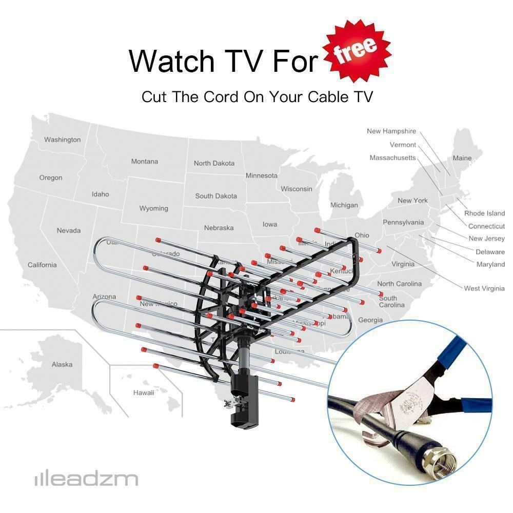 500+ Miles Outdoor TV Antenna Motorized Amplified HD TV 4k VHF/UHF 360°