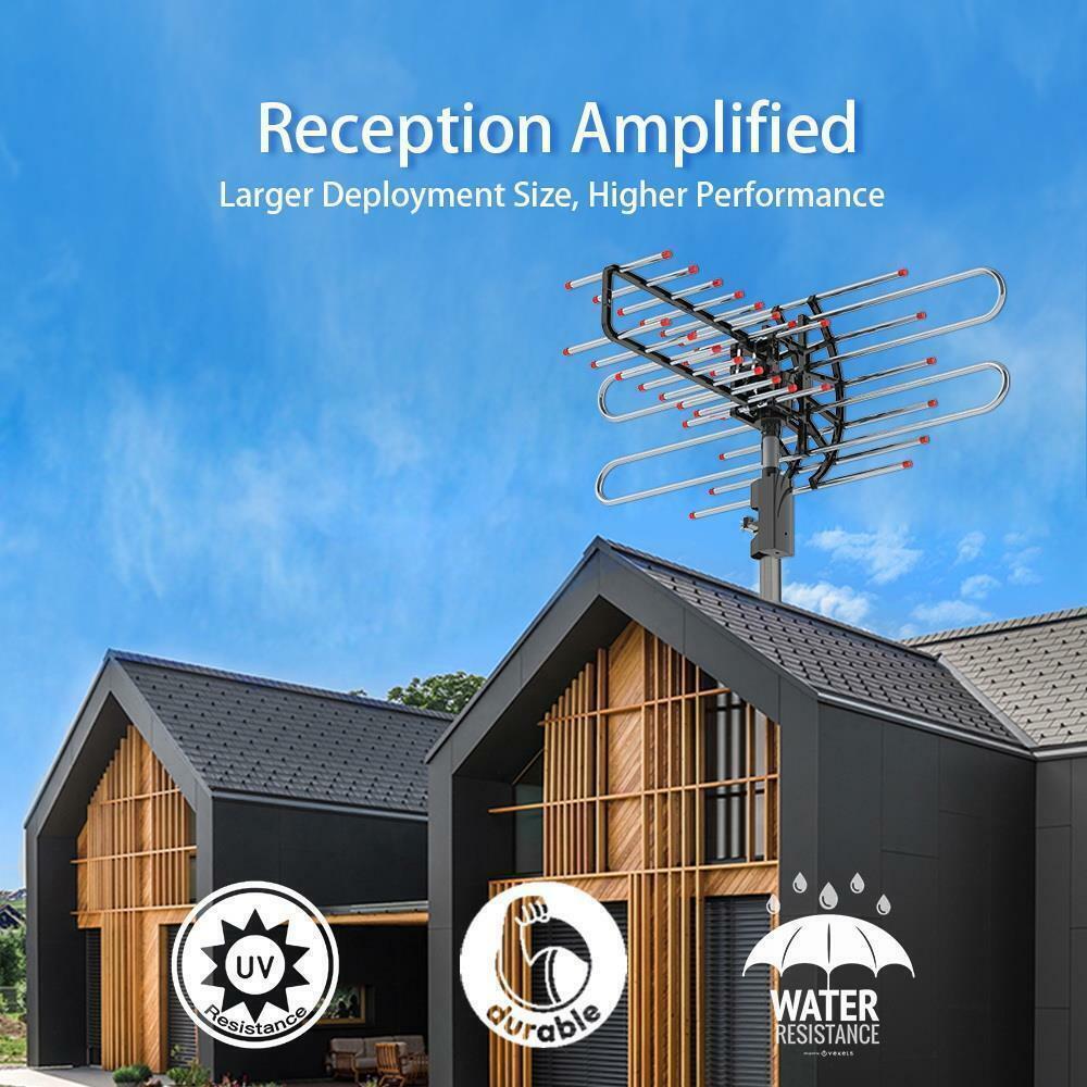 500+ Miles Outdoor TV Antenna Motorized Amplified HD TV 4k VHF/UHF 360°