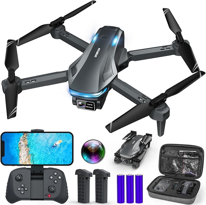 FPV 4K Dual Camera Drone – Foldable Quadcopter with 4 Batteries, 90 Min Flight Time, Optical Flow, Gesture Control
