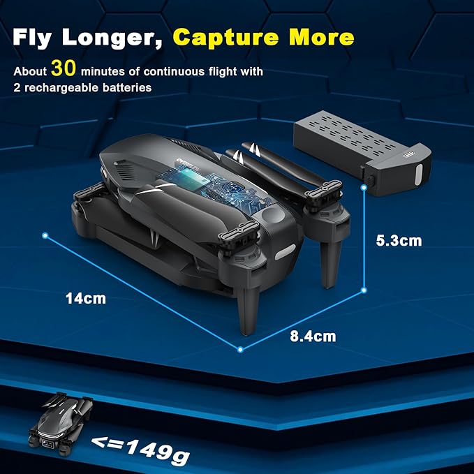 FPV 4K Dual Camera Drone – Foldable Quadcopter with 4 Batteries, 90 Min Flight Time, Optical Flow, Gesture Control
