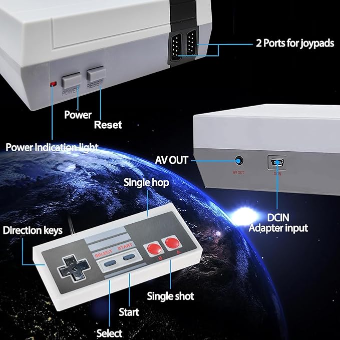 Retro Gaming Console Classic Mini - 620 Built-in Games, 2 Controllers, 8-Bit AV Output, Plug & Play, Perfect Nostalgia Gift for Kids & Adults