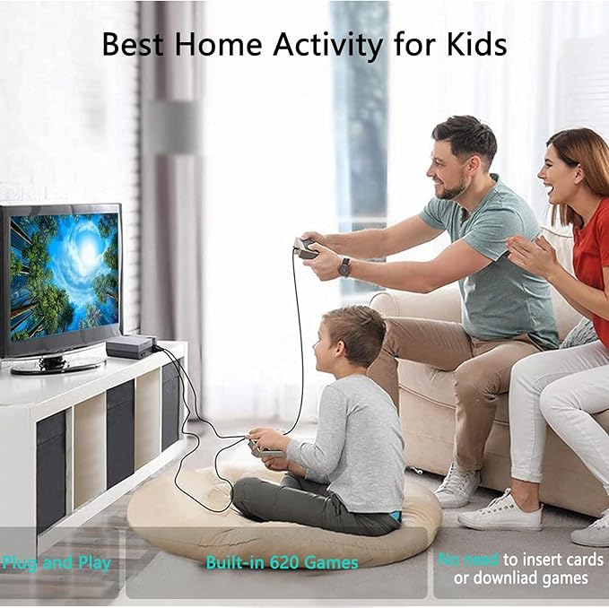 Retro Gaming Console Classic Mini - 620 Built-in Games, 2 Controllers, 8-Bit AV Output, Plug & Play, Perfect Nostalgia Gift for Kids & Adults