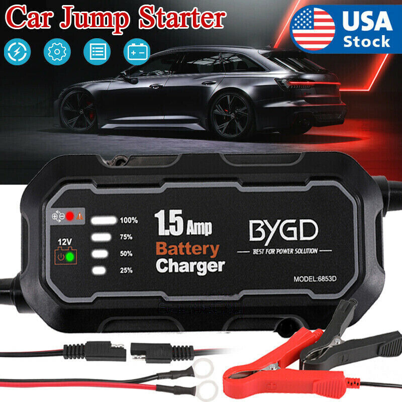 12V 1.5A Car Battery Charger Maintainer - Perfect for Trucks, Motorcycles, ATVs, and RVs