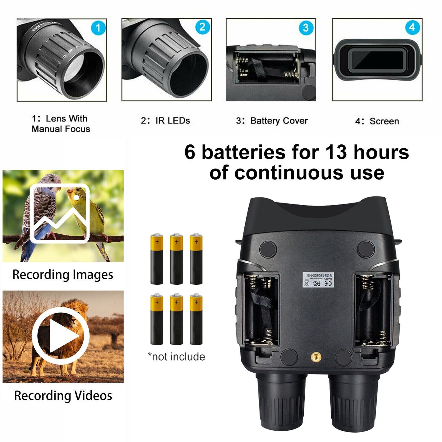 Digital Night Vision Binoculars For Total Darkness Surveillance