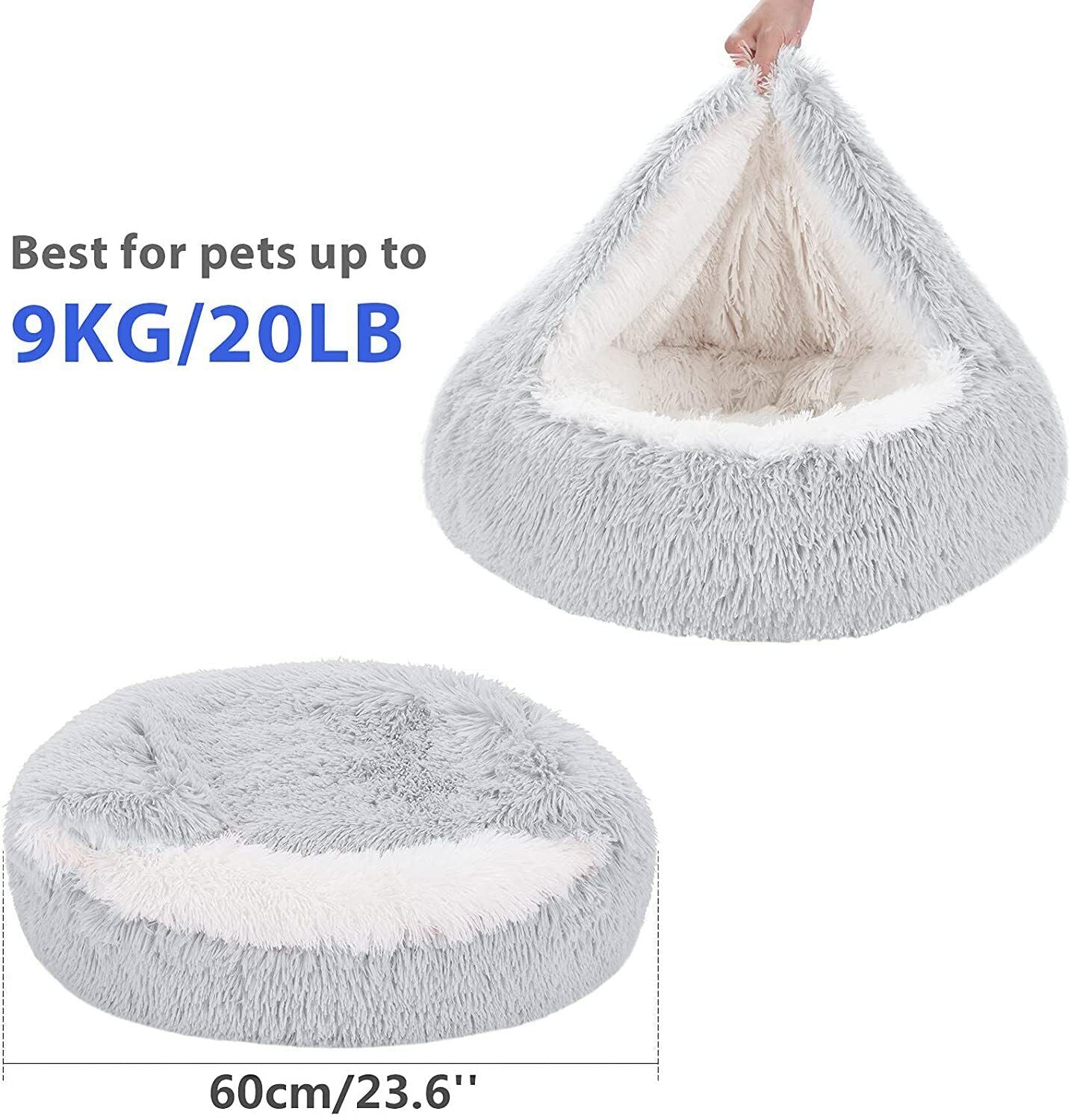 Soft Hooded Plush Pet Bed for Cats and Dogs