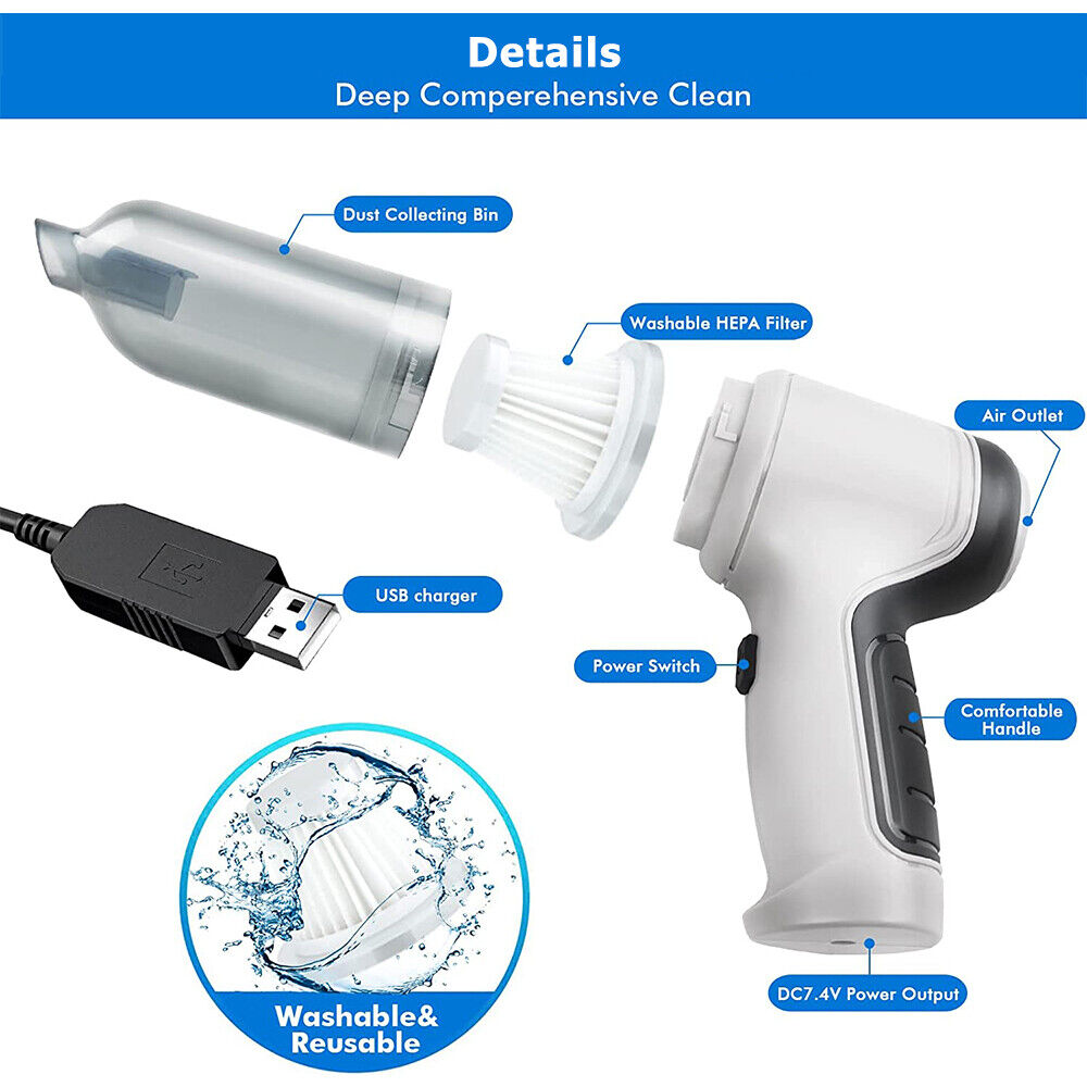 Electric Cordless Car Vacuum Cleaner: Handheld Air Blower Duster for Dry and Wet Messes, Portable