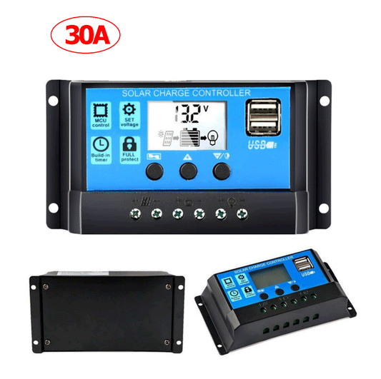 30A Dual USB Solar Panel Charge Controller with LCD: 12V/24V Auto Regulator for US Batteries