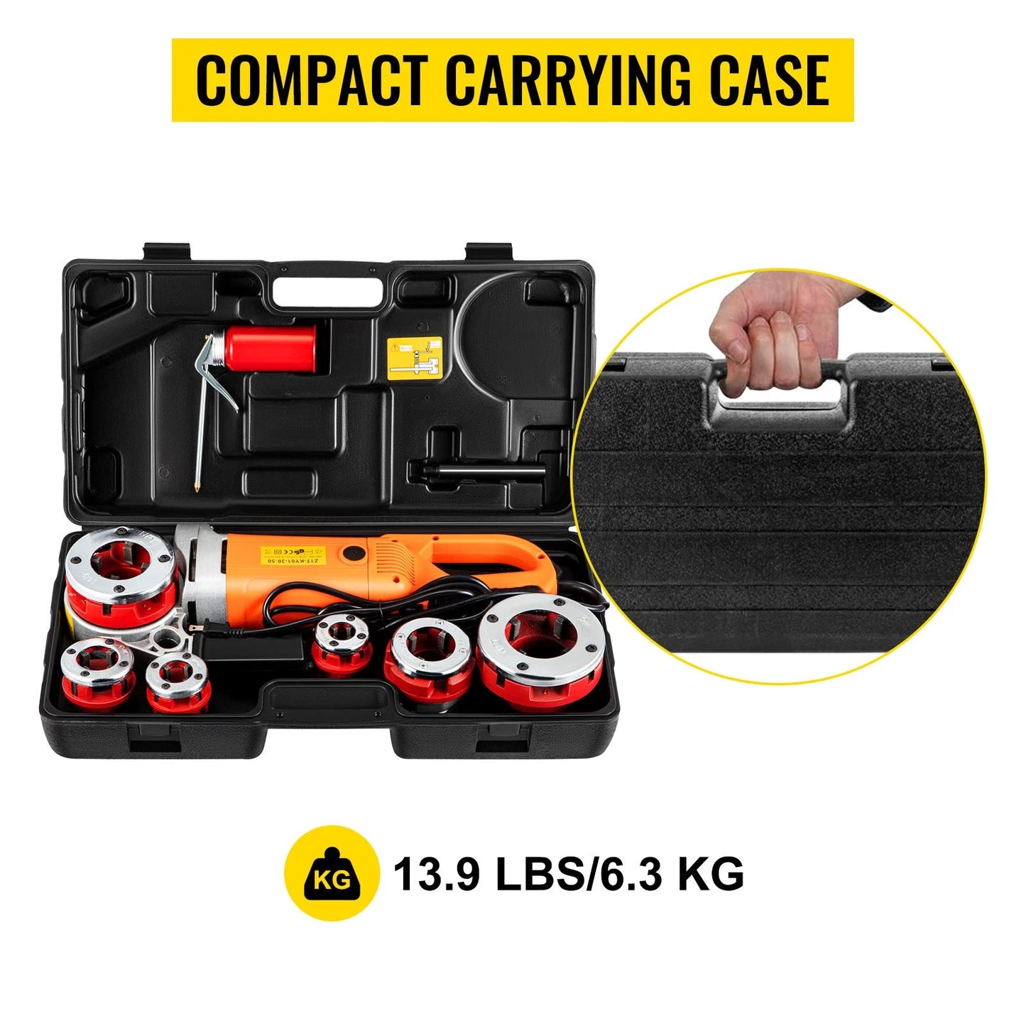 Electric Pipe Threader Machine 1/2”–2” with 6 Dies & Storage Case – 2300W Portable Threading Tool