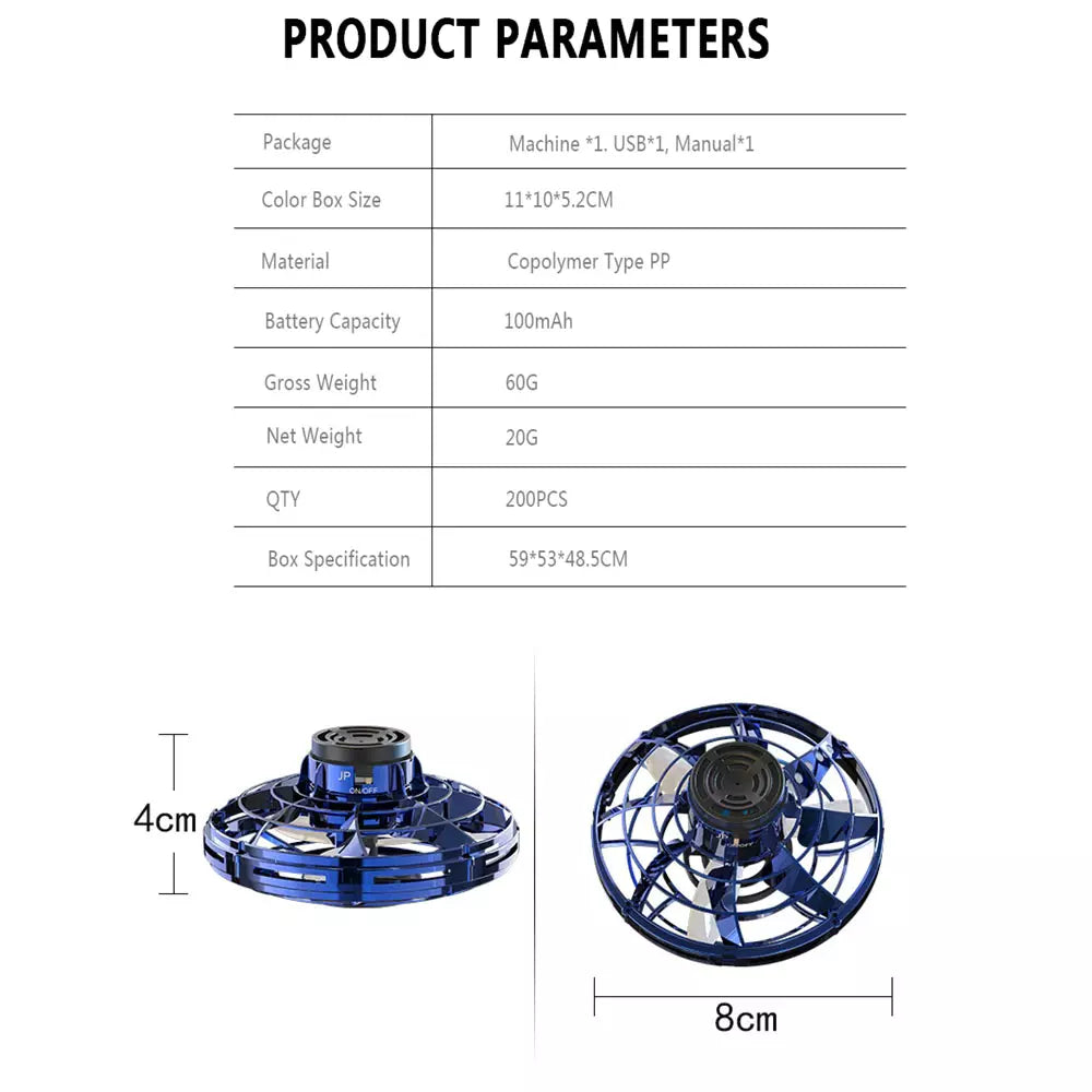 UFO Drone Fidget Spinner – LED Flying Ball Toy for Kids, Teens & Adults