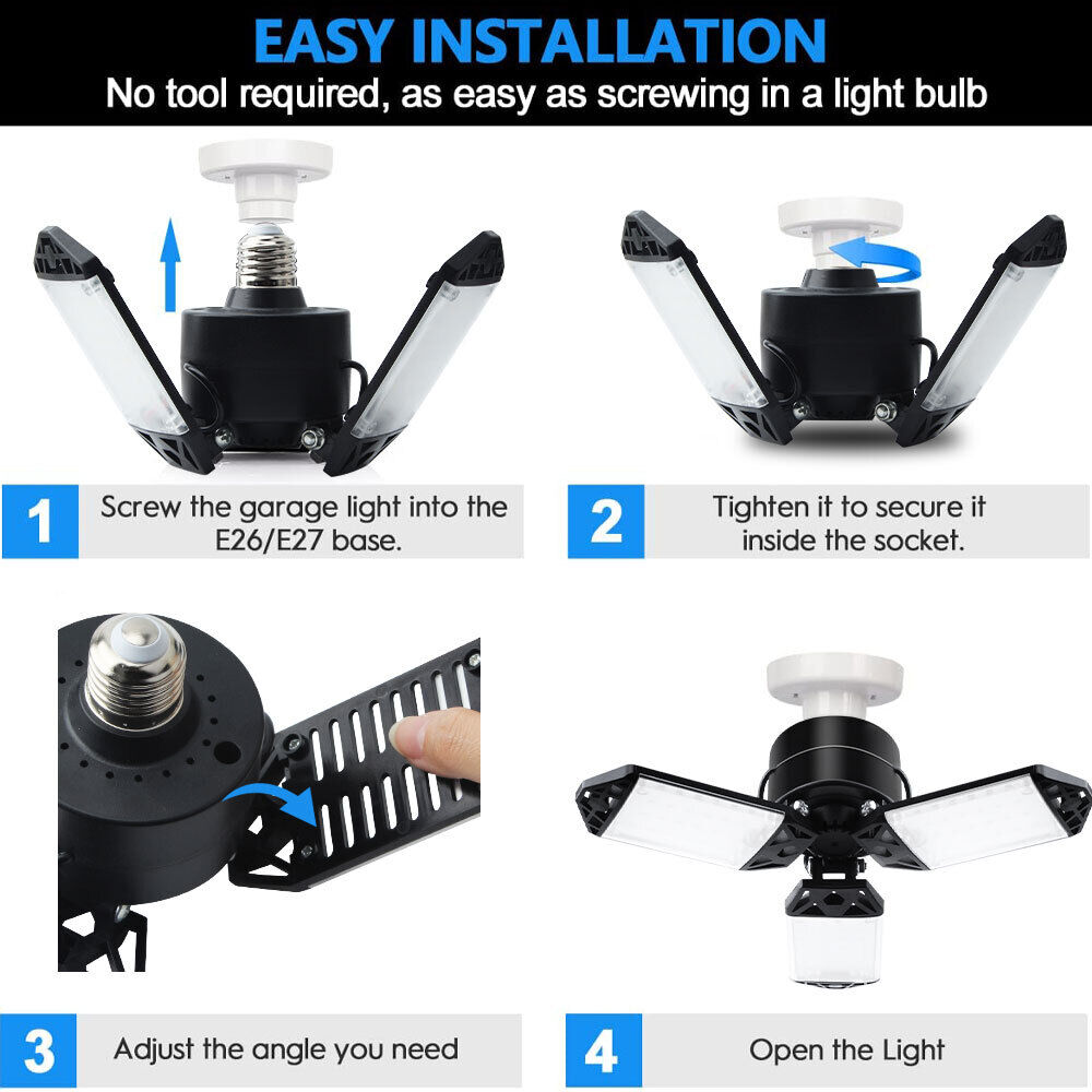 Bright 100W LED Garage Lights Deformable 100000lm Bulb