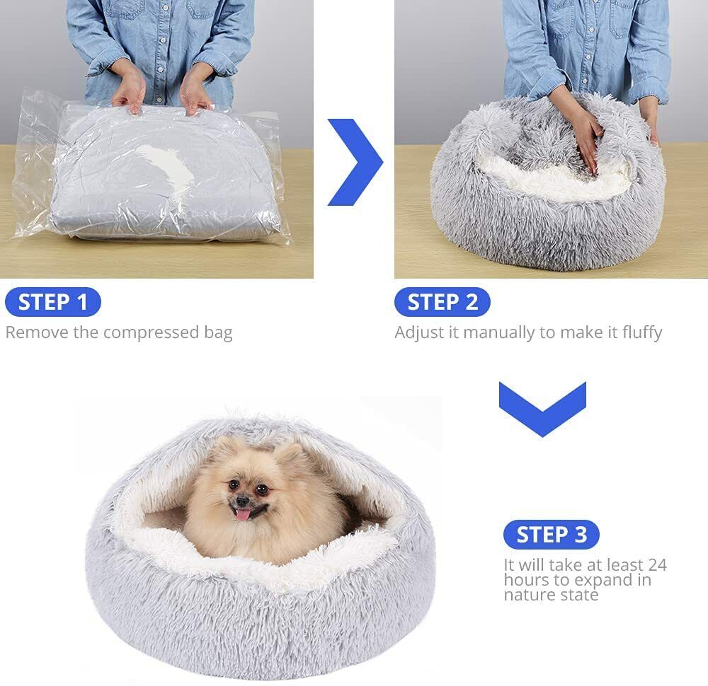 Soft Hooded Plush Pet Bed for Cats and Dogs