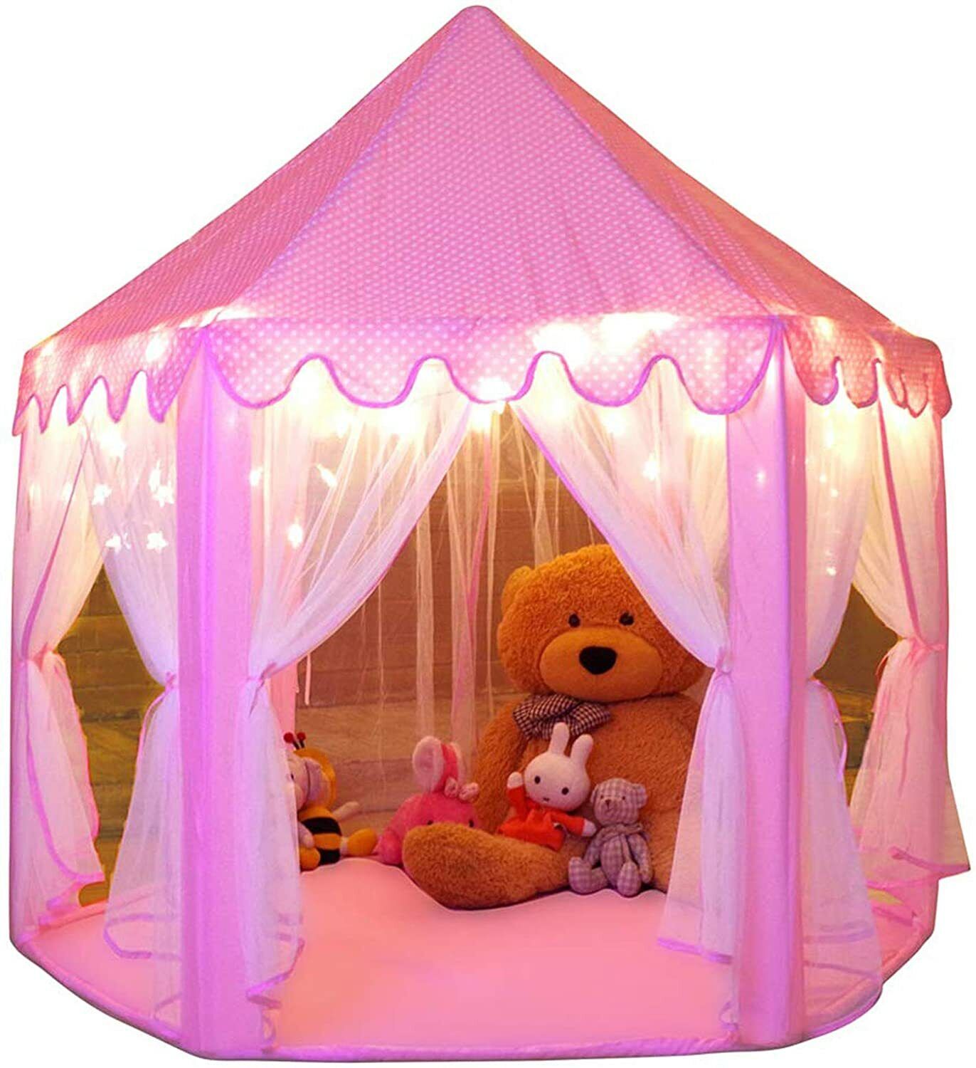Princess Indoor Play Tent for Kids with Star Lights