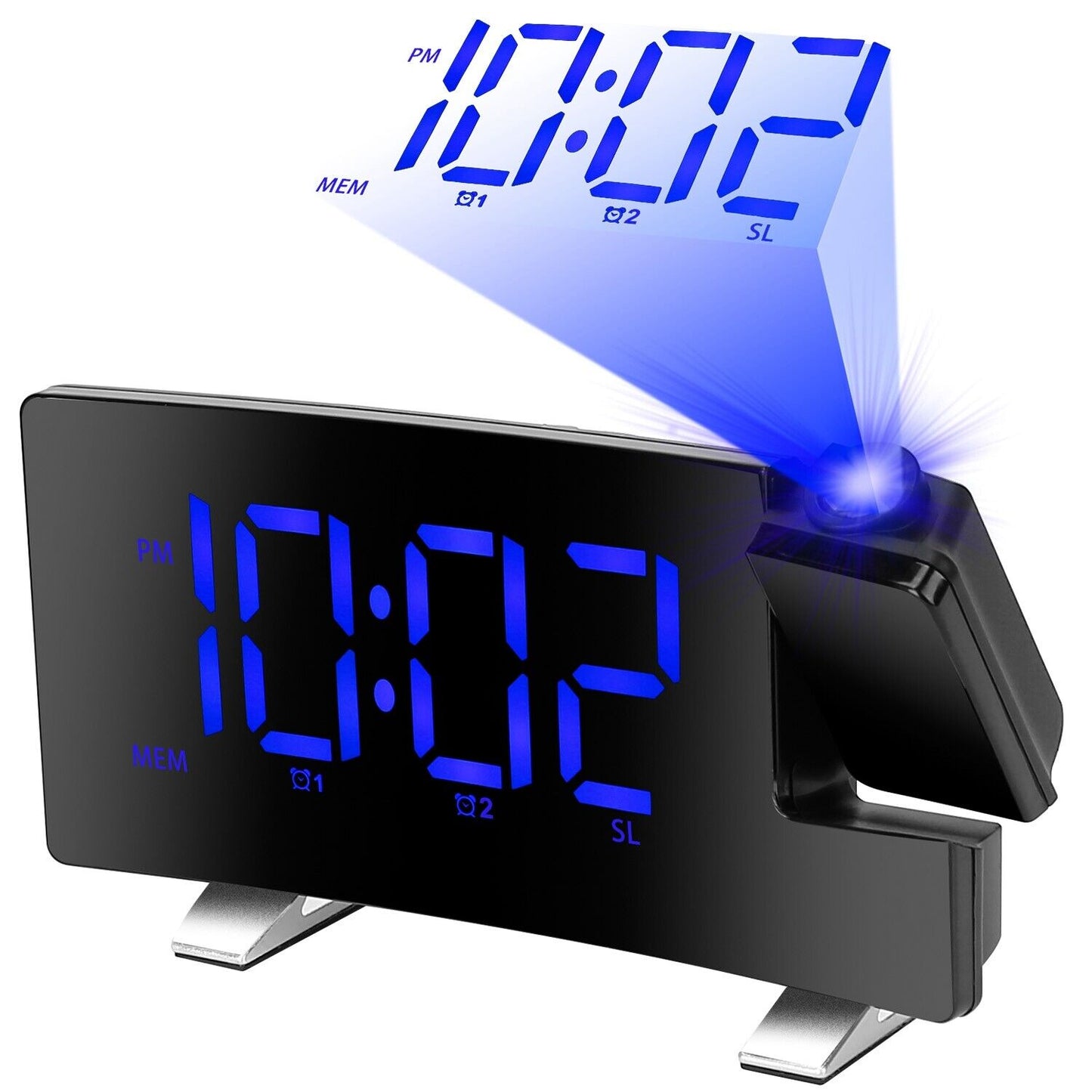 Rotatable Digital LED Projector Clock with Dual Alarms, FM Radio & USB Charging