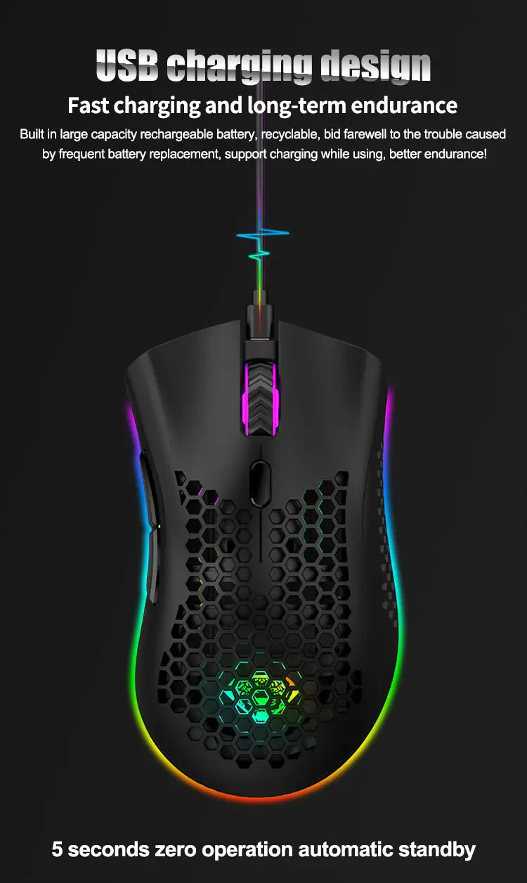 Rechargeable Wireless Gaming Mouse with 7-Color LED Backlight and Opti ...