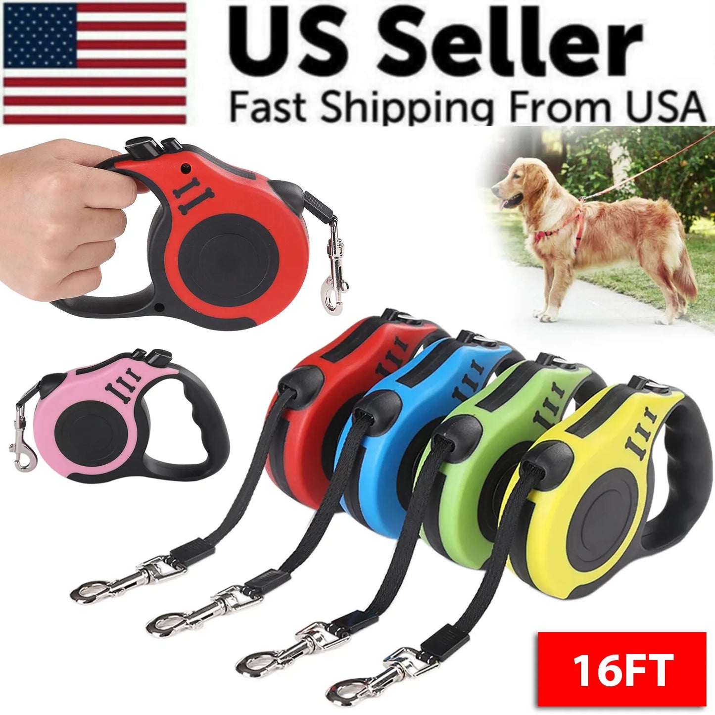 Retractable Dog Leash Pet Collar Automatic Walking Lead Free