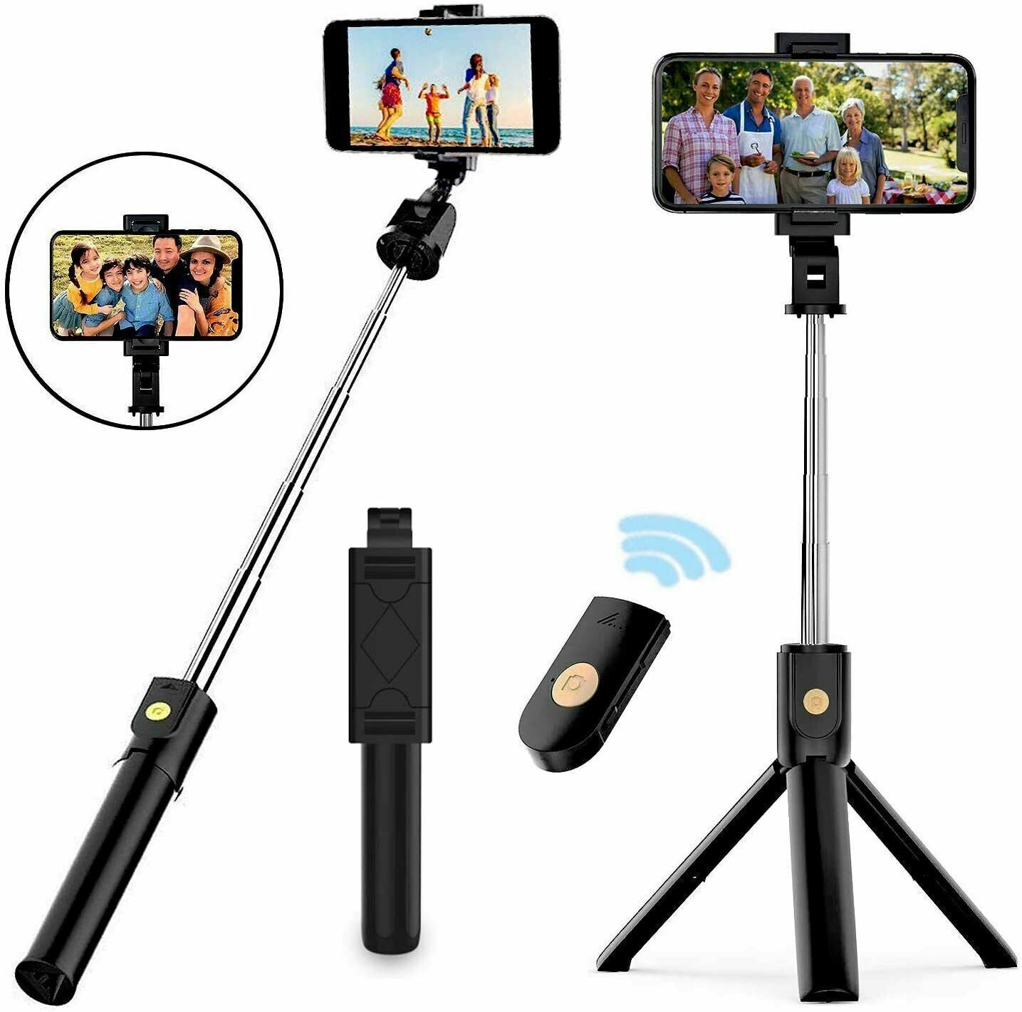 30" Remote Selfie Stick Tripod and Phone Desk Holder - Compatible with iPhone and Samsung