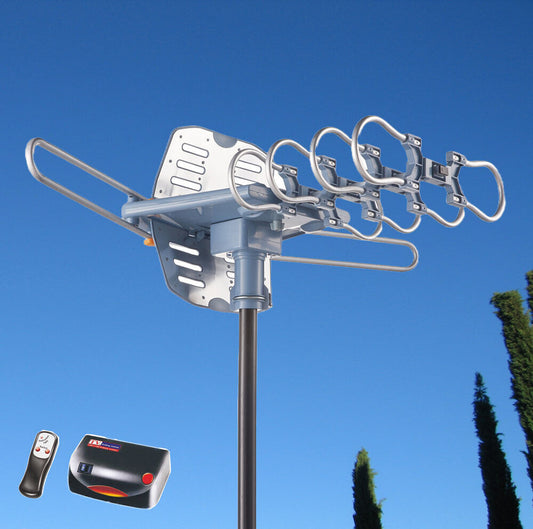 150-Mile Outdoor TV Antenna: Motorized, Amplified HDTV, High Gain (36dB), UHF/VHF